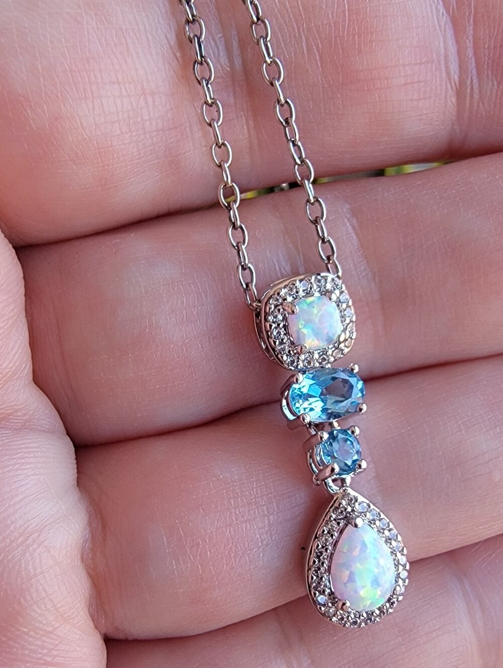 PAJ, Blue Topaz, Opal Gemstone Silver Tone Necklace